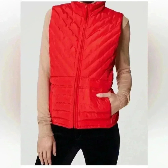 Loft women’s Red Puffer Vest, Size small front zipper beautiful strawberry red - Picture 1 of 10